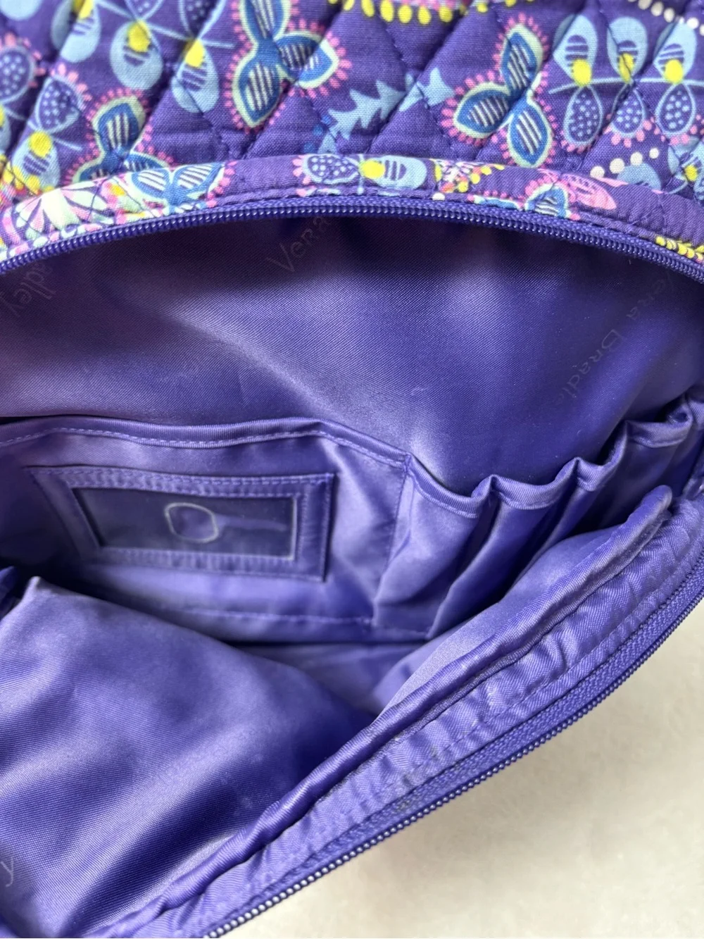 Vera Bradley Purple Floral Paisley Quilted Backpack Pink & Yellow Accents travel